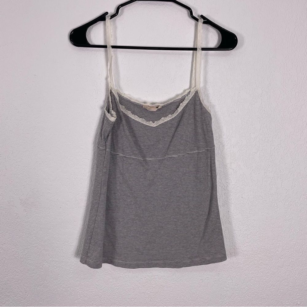 Victoria’s Secret Grey & White Striped Lace Trim Detail Cami Tank Top Large